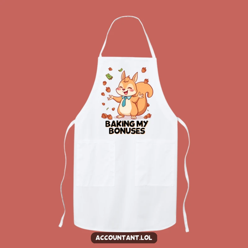 Funny Squirrel Accountant Apron: Kitchen Acorn Currency Chef Gift