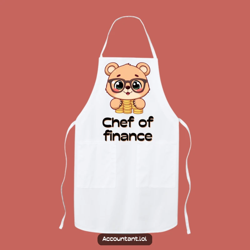 Funny Bear Cub Stacking Coins Apron: Kitchen Financial Humor Wear