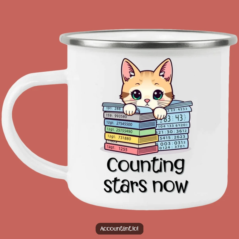 Funny Curious Cat Chart Camping Mug: Adventure Fuelled by Humor