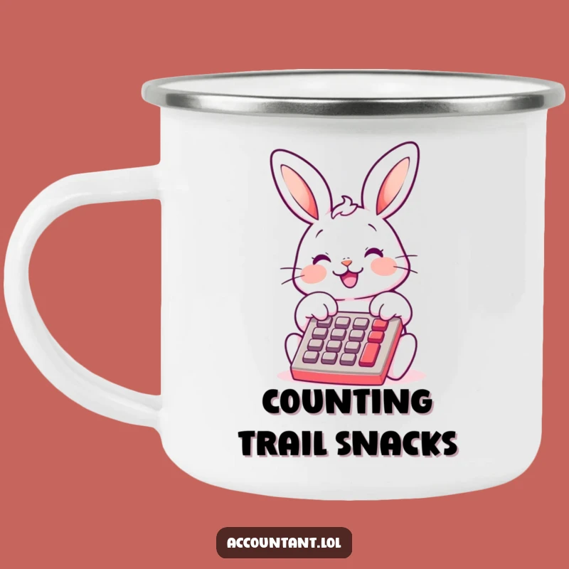 Funny Bunny Bookkeeper Camping Mug: Durable Calculator Humor for Outdoor Fun