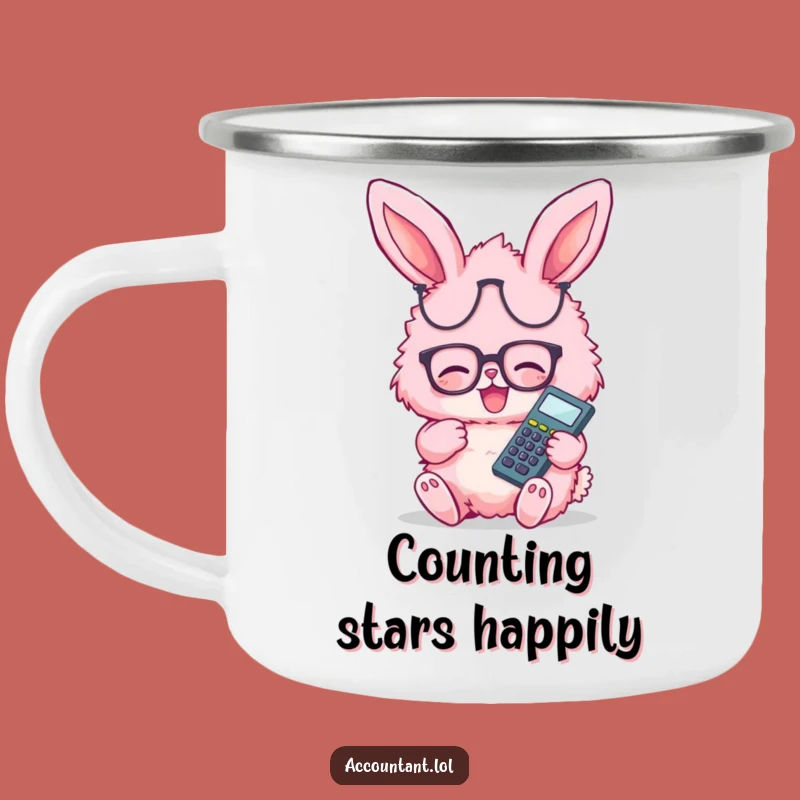 Funny Bunny Accountant Camping Mug - Durable Pink Rabbit Enamel Cup, Hilarious Outdoor Gift