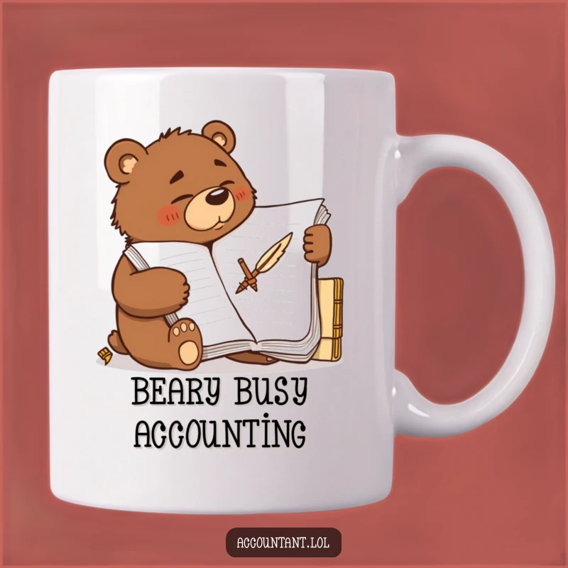 Funny Bear Accountant Mug - Determined Brown Bear at Ledger, Perfect Gift for Bookkeepers