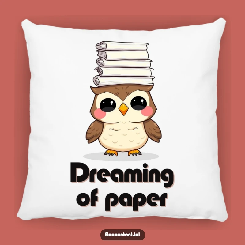 Funny Owl Paper Stack Pillow: Cozy Chaos & Humor Decor