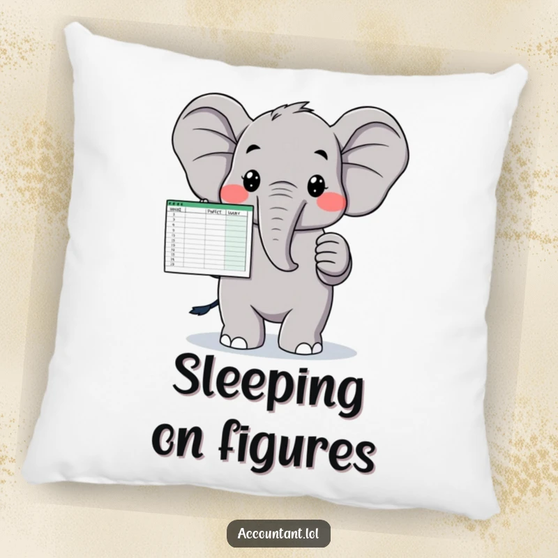 Funny pillow with a proud elephant displaying a spreadsheet, offering a humorous and comfortable decorative element.