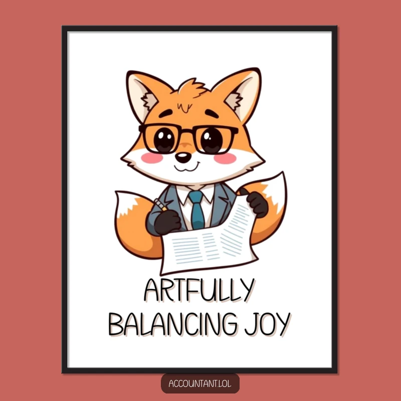 Funny Fox Accountant Digital Art - Printable Smiley Wall Decor Gift