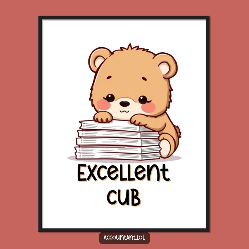 Funny Bear Cub Digital Art: Happy Spreadsheet Print for Instant Calm