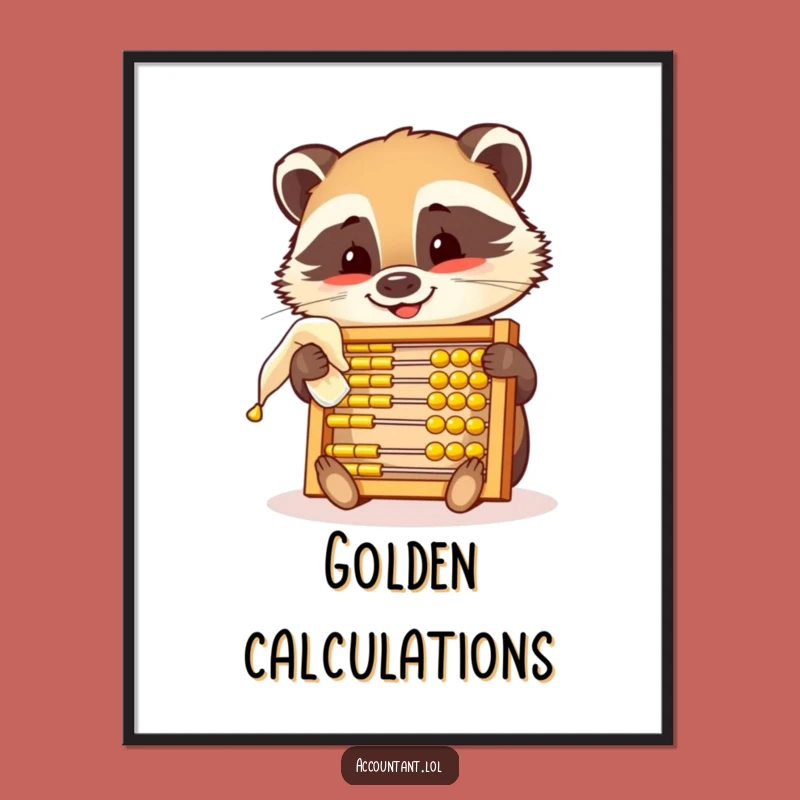 Funny Badger Abacus Digital Art: Whimsical Calculation & Humor Print