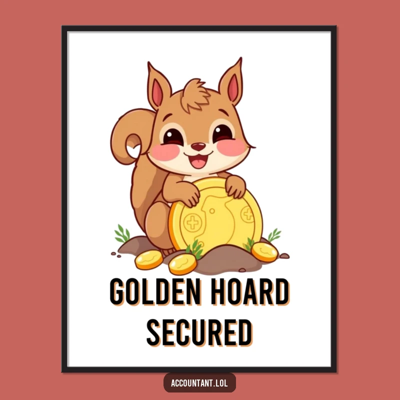 Funny Delighted Squirrel Coin Digital Art: Instant Cheerful Decor