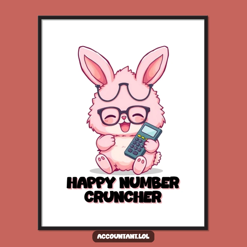 Funny Bunny Accountant Digital Art - Printable Pink Rabbit, Instant Hilarious Wall Decor Gift