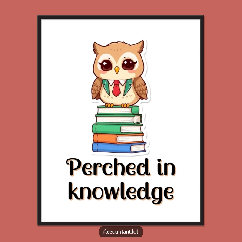 Funny Owl Accountant Digital Art - Printable Wise Book Wall Decor Gift