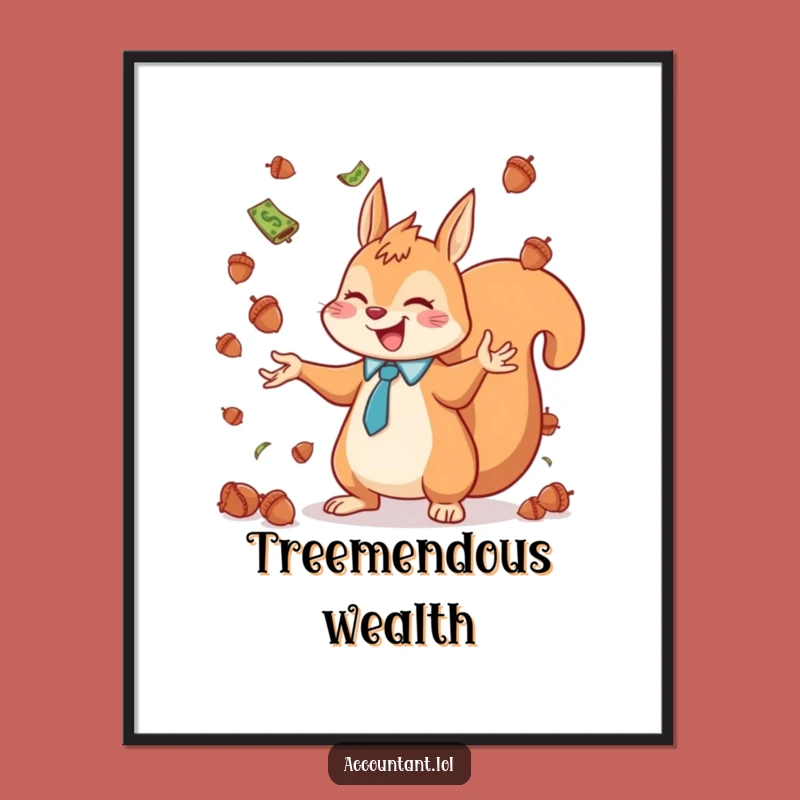 Funny Squirrel Accountant Digital Art Print: Downloadable Acorn Currency