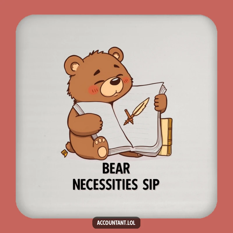 Funny Bear Accountant Coaster Set - Focused Brown Bear Protection, Hilarious Tabletop Gift