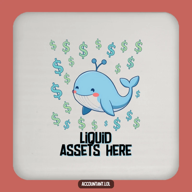 Funny Whale Investor Coaster Set - Smiling Blue Whale Protection, Hilarious Tabletop Gift