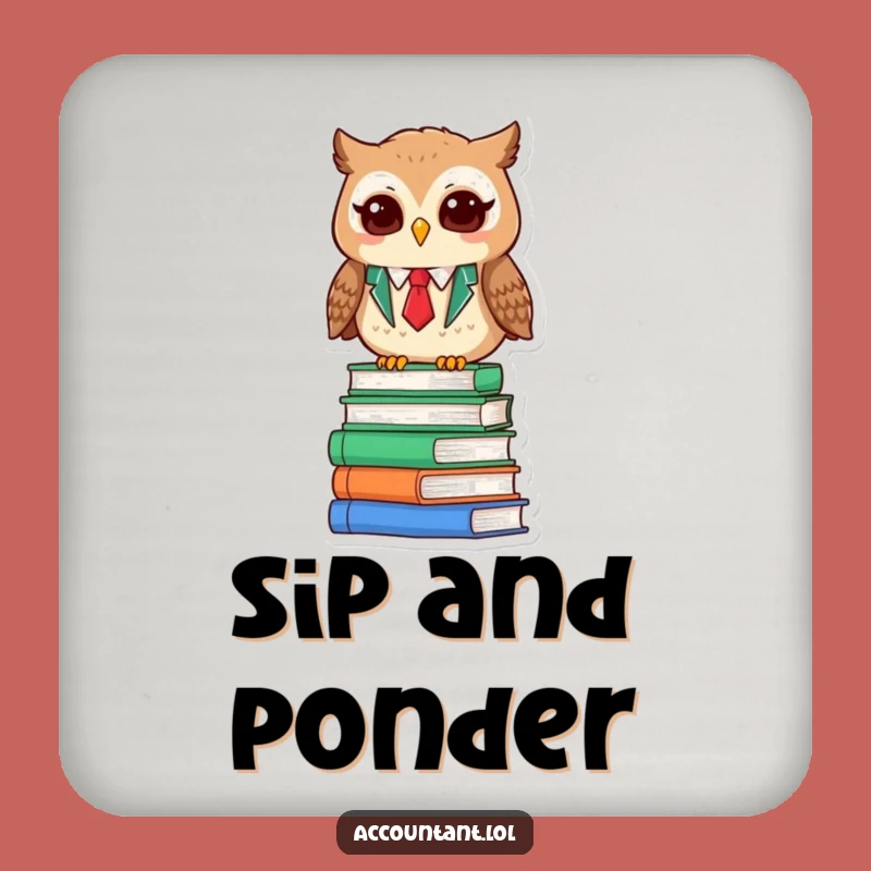 Funny Owl Accountant Coaster Set - Book Pile Protection Gift