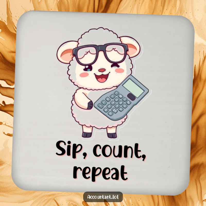 Funny sheep accountant with glasses and a giant calculator, providing a humorous and protective surface.