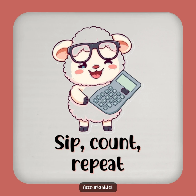 Funny Fluffy Sheep Accountant Drink Coaster Set: Calculator Humor Protector Gift