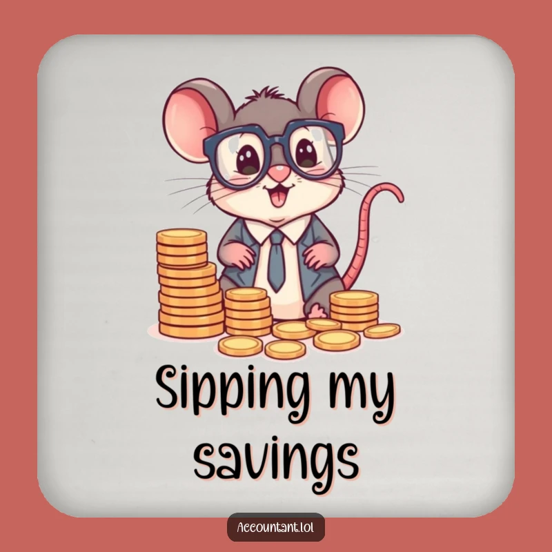 Funny Mouse Accountant Drink Coaster Set: Coin Sorting Business Protector