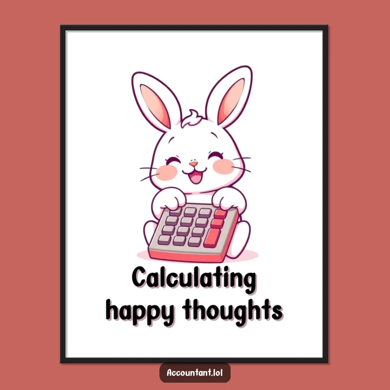 Funny Bunny Bookkeeper Poster: Adorable Calculator Humor Art for Any Room Decor