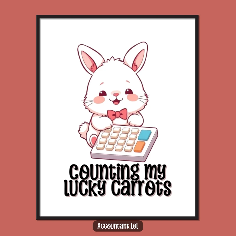 Funny Bunny Accountant Poster: Joyful Fluffy Calculator Art, Ideal Decor Gift