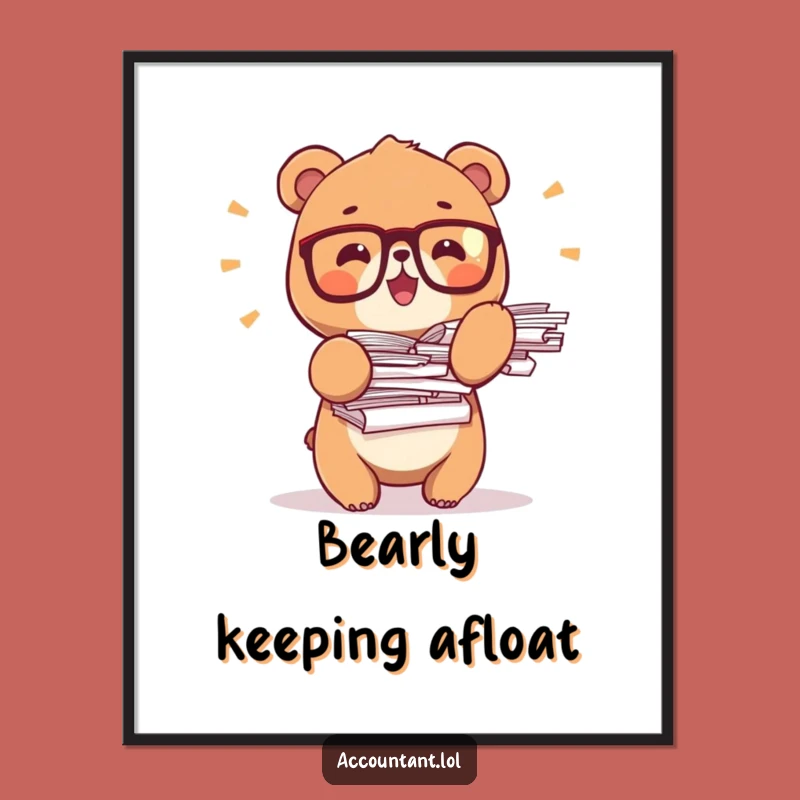 Funny Bear Office Poster: Tiny Glasses Bear Art, Ideal Decor Gift