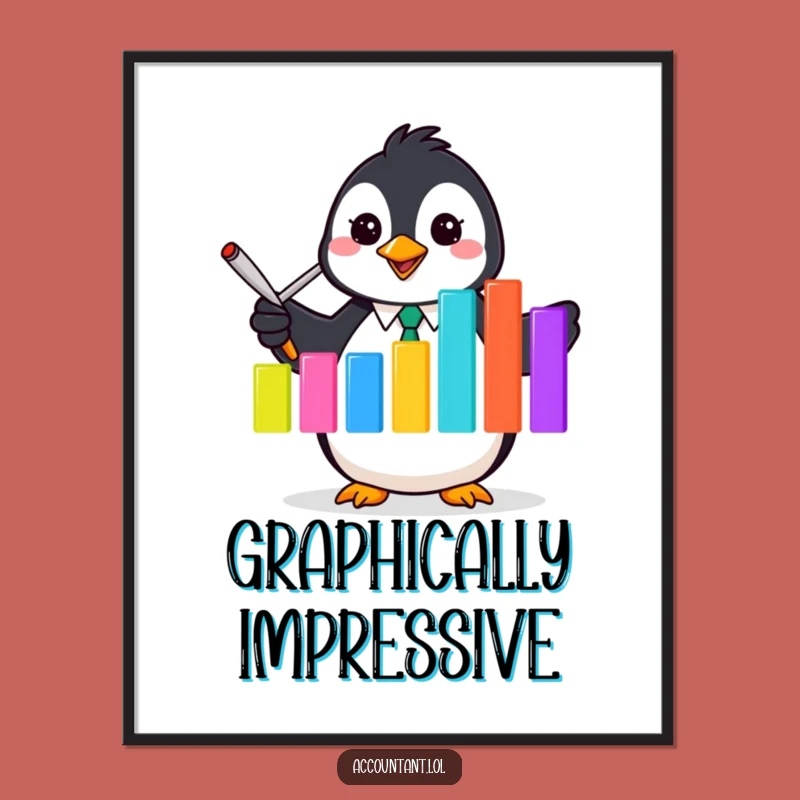 Funny Penguin Accountant Poster - Vibrant Flipper Graph Art Print Gift