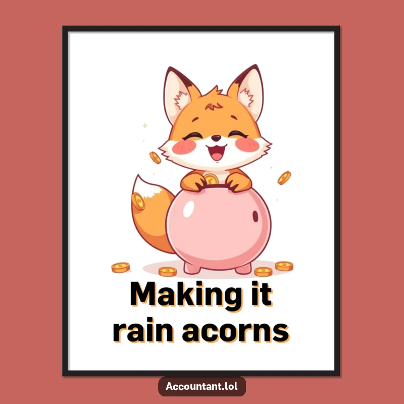 Funny Fox Piggy Bank Poster: Cheerful Art - Wall Decor Gift!