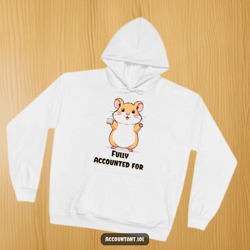 Funny hamster hoodie with a proud hamster holding a sparkling, balanced ledger, offering cozy financial pride.