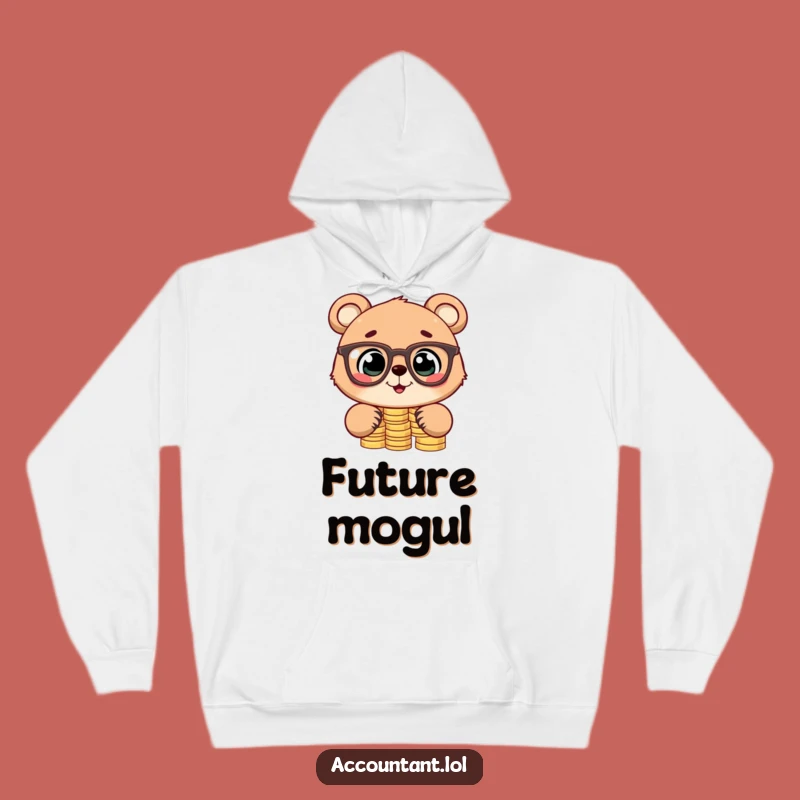 Funny Bear Cub Stacking Coins Hoodie: Cozy Financial Humor Sweatshirt