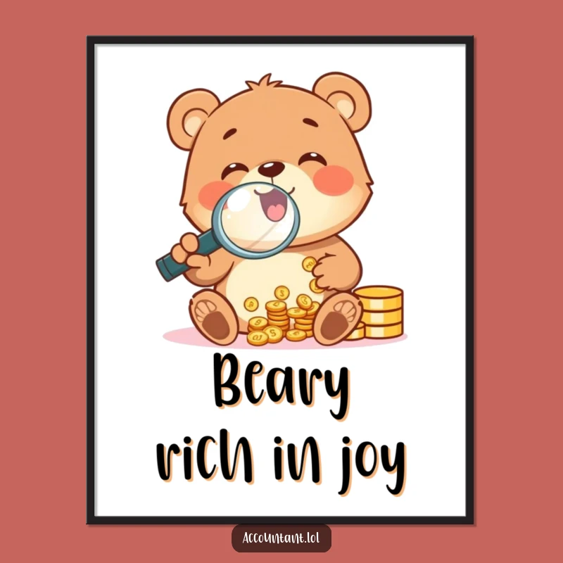 Funny Free Printable Bear Cub Wall Art: Money Counting Decor Downloadable