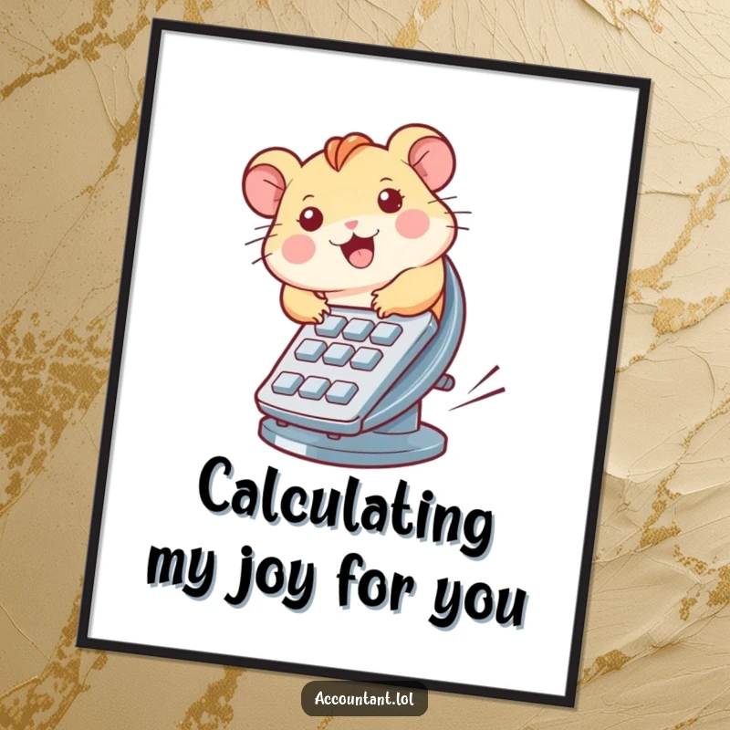 Funny Free Printable Wall Art: Hamster racing on a spinning calculator wheel with maximum effort and joy.