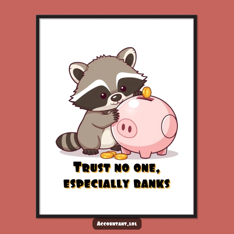Free Printable Raccoon Art: Piggy Bank Bandit Downloadable Wall Decor