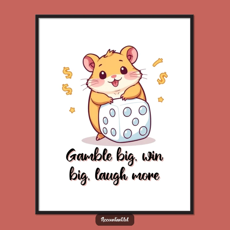 Free Printable Wall Art: Chubby Hamster Rolls Dice Funny Downloadable Art Gift