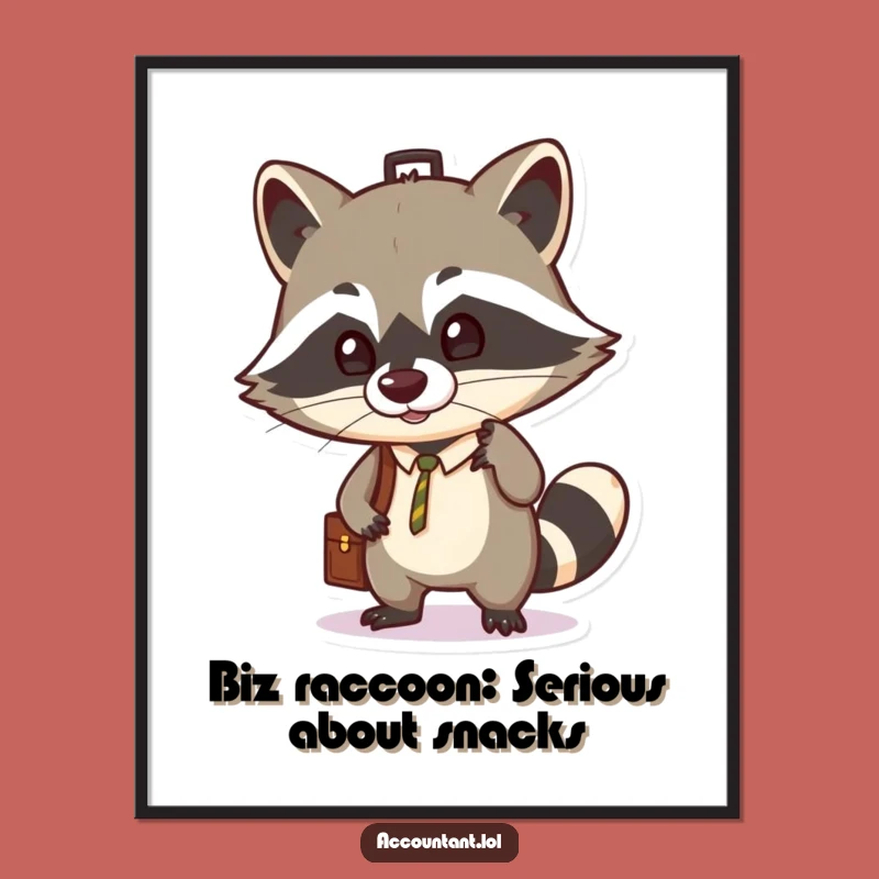 Free Printable Wall Art: Raccoon Balancing Briefcase Funny Downloadable Art Gift