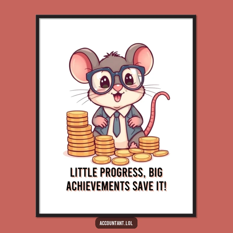 Funny Free Printable Wall Art: Tiny Mouse Accountant Sorting Coins, Whimsical Downloadable Decor