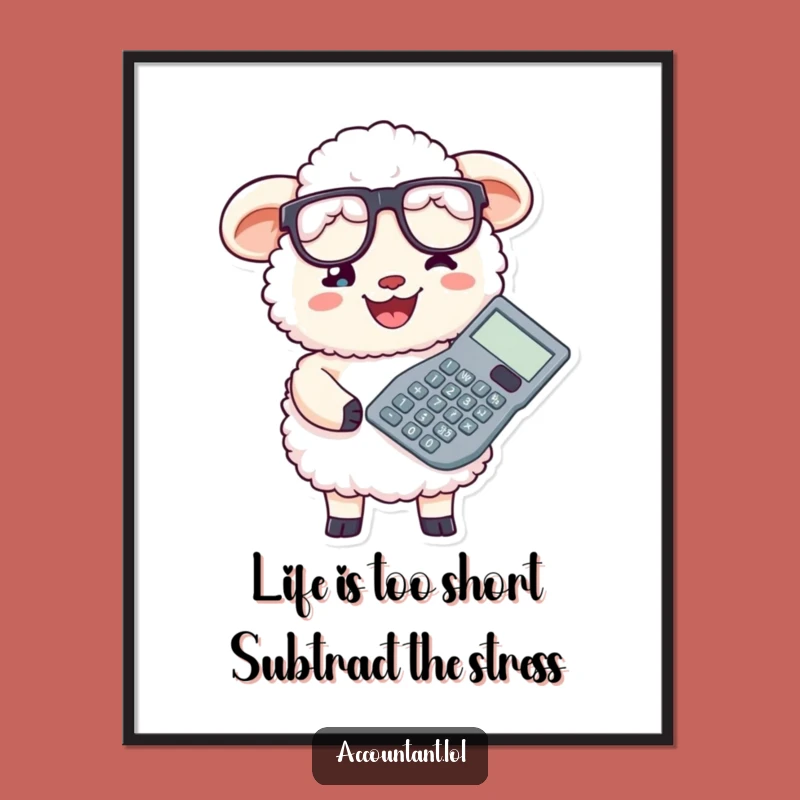 Funny Free Printable Wall Art: Whimsical Sheep Accountant with Calculator, Humorous Downloadable Decor