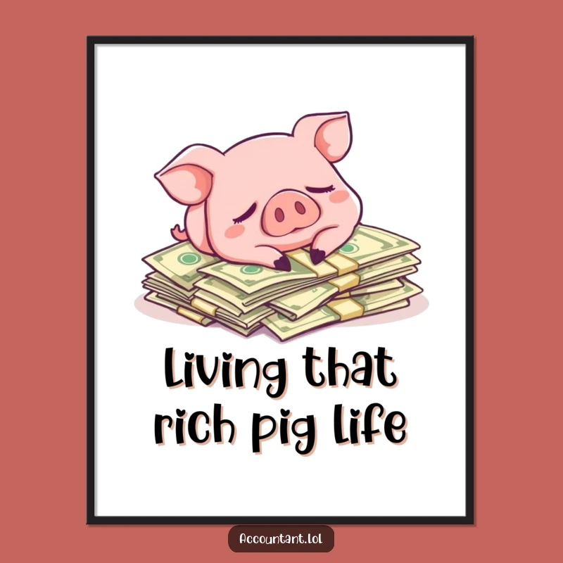 Free Printable Pig Art: Napping on Riches Downloadable Wall Decor