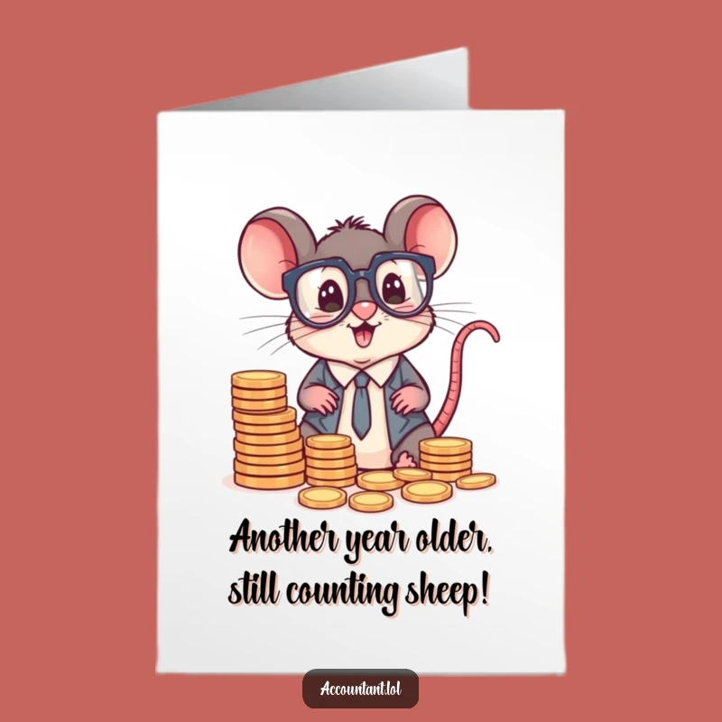 Funny Free Printable Birthday Card: Mouse Accountant Counting Coins, Perfect Downloadable Gift!