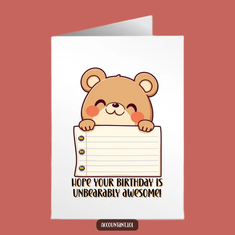 Funny Free Printable Birthday Card: Surprised Bear Accountant's Ledger Surprise, Hilarious Downloadable Gift