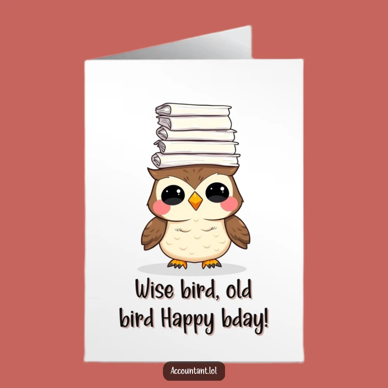 Free Printable Birthday Card: Funny Owl Balancing Papers, Downloadable Humorous Gift
