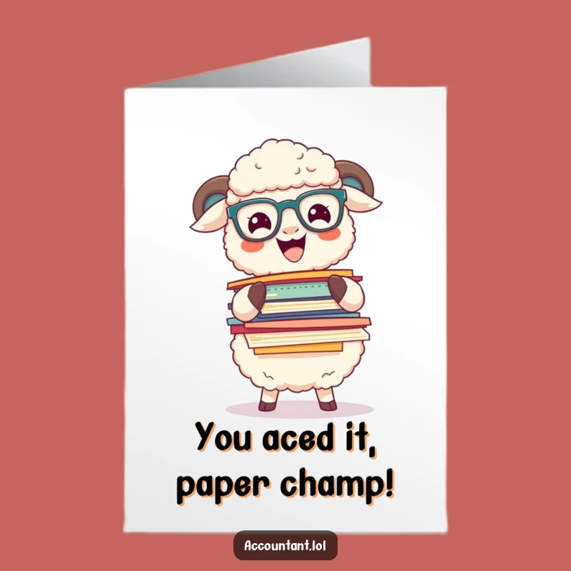 Free Printable Funny Sheep Congratulations Card: Scholar's Success Paper Stack Downloadable