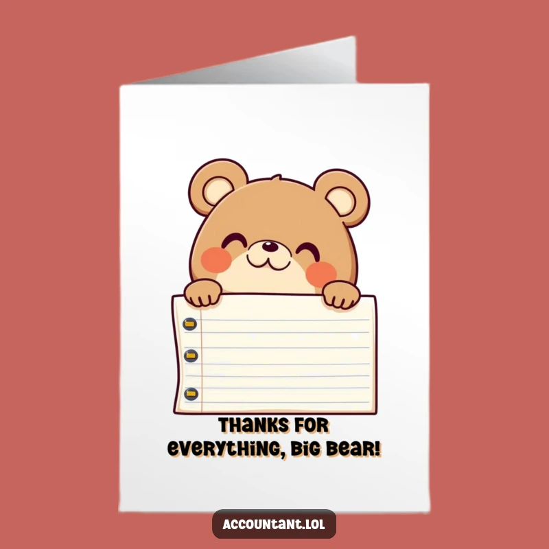 Funny Free Printable Thank You Card: Bear Accountant's Pleased Ledger Peek, Unique Downloadable Gift