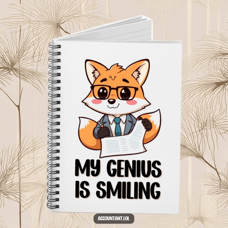 Funny Fox Accountant Notebook: Features a grinning fox accountant drawing a smiley face on a balance sheet on the cover.