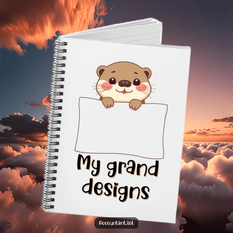 Funny otter notebook with a curious otter peeking over a spreadsheet, perfect for organized note-taking and planning.