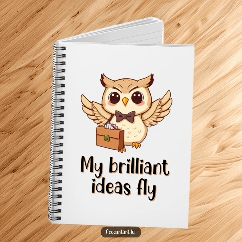 Funny Owl Notebook: A happy owl in a bow tie flies with a briefcase, perfect for jotting down brilliant business ideas.