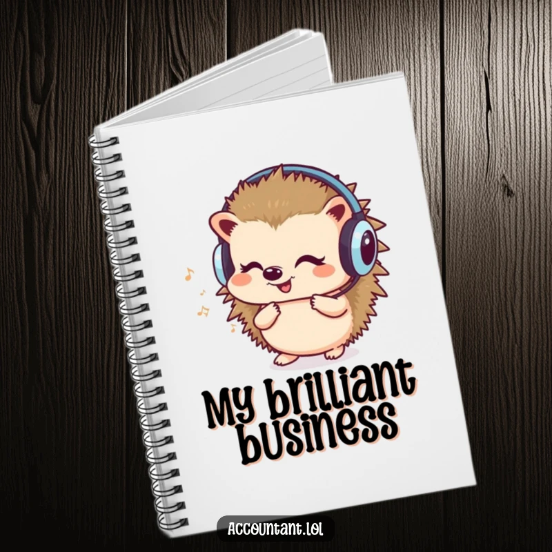 Funny notebook featuring a cute hedgehog wearing headphones, humming and counting, designed for capturing musical ideas and notes.