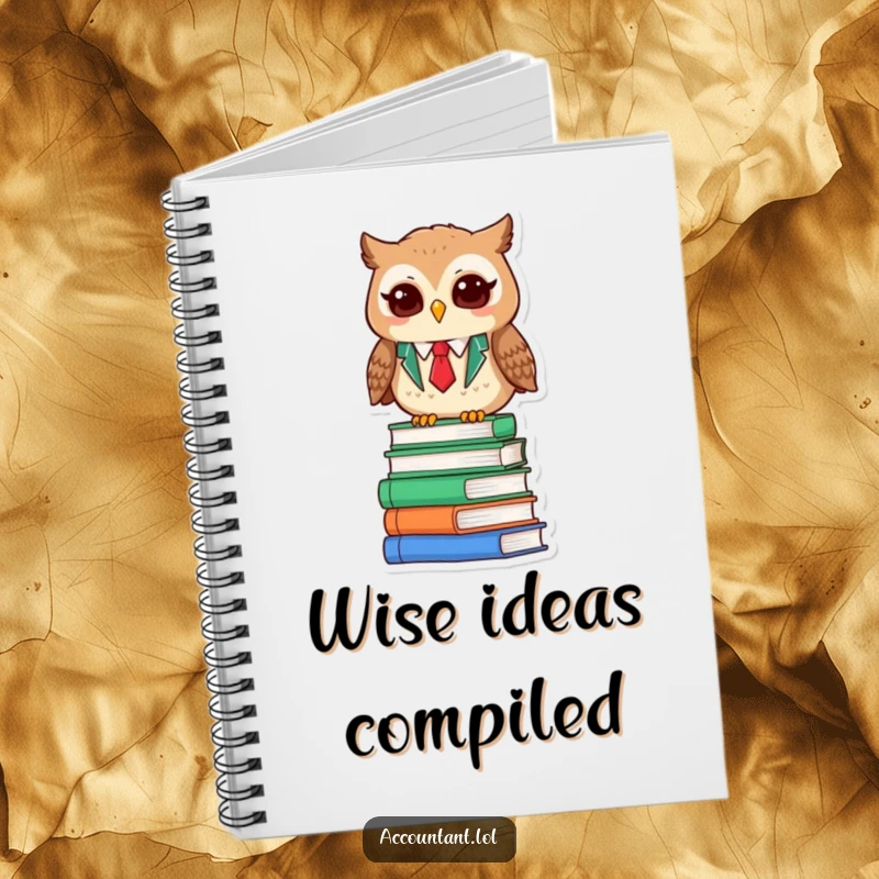 Funny Owl Accountant Notebook: Features a wise owl accountant blinking with satisfaction on a pile of books on the cover.