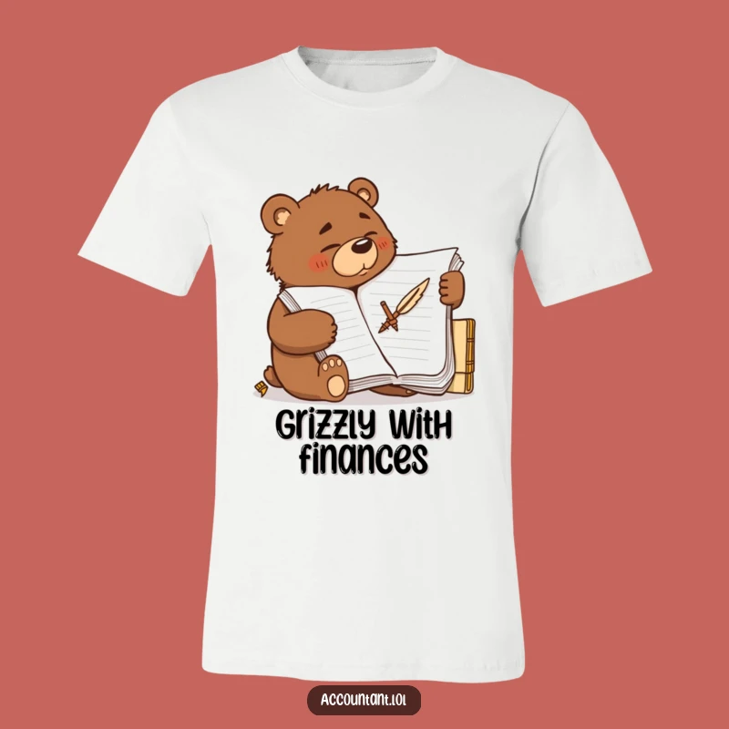 Funny Bear Accountant T-Shirt - Focused Brown Bear, Hilarious Gift for Finance Pros
