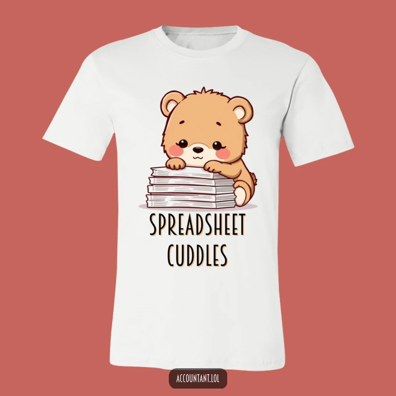 Funny Bear Cub T-Shirt: Happy Spreadsheet Viewer Tee for Relaxed Professionals