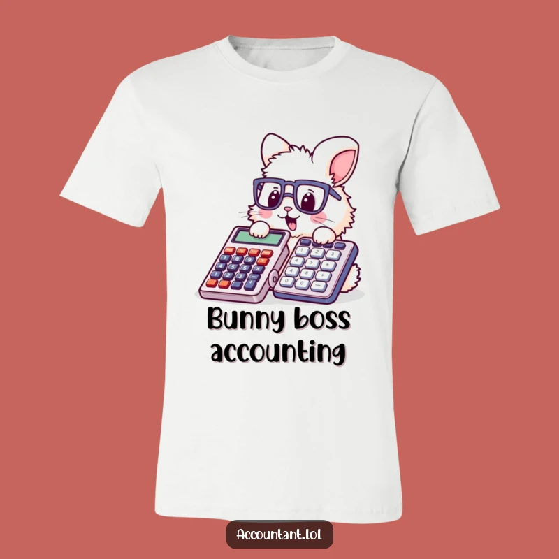 Funny Bunny Accountant T-Shirt - Cute Glasses Rabbit Stamping Calculator Tee