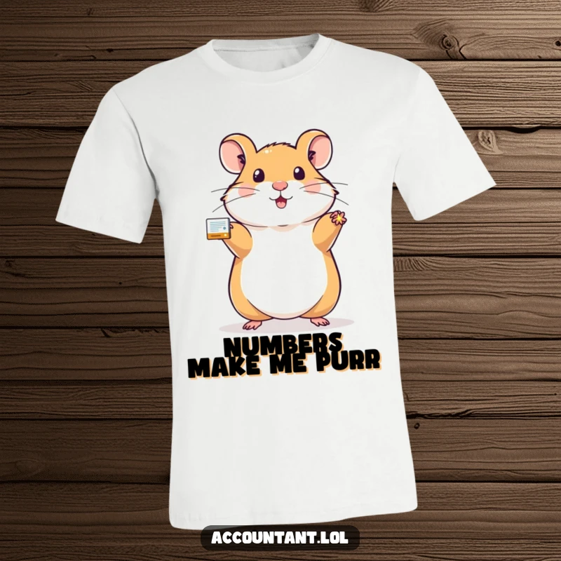 Funny hamster t-shirt featuring a proud hamster showcasing a sparkling, perfectly balanced ledger, symbolizing financial control.